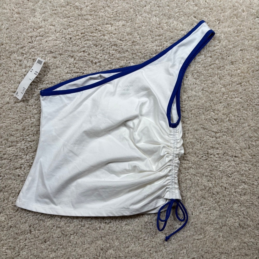Out From Under Urban Outfitters One Shoulder Ruched Tank Top White Blue Sz S NWT - Picture 6 of 10